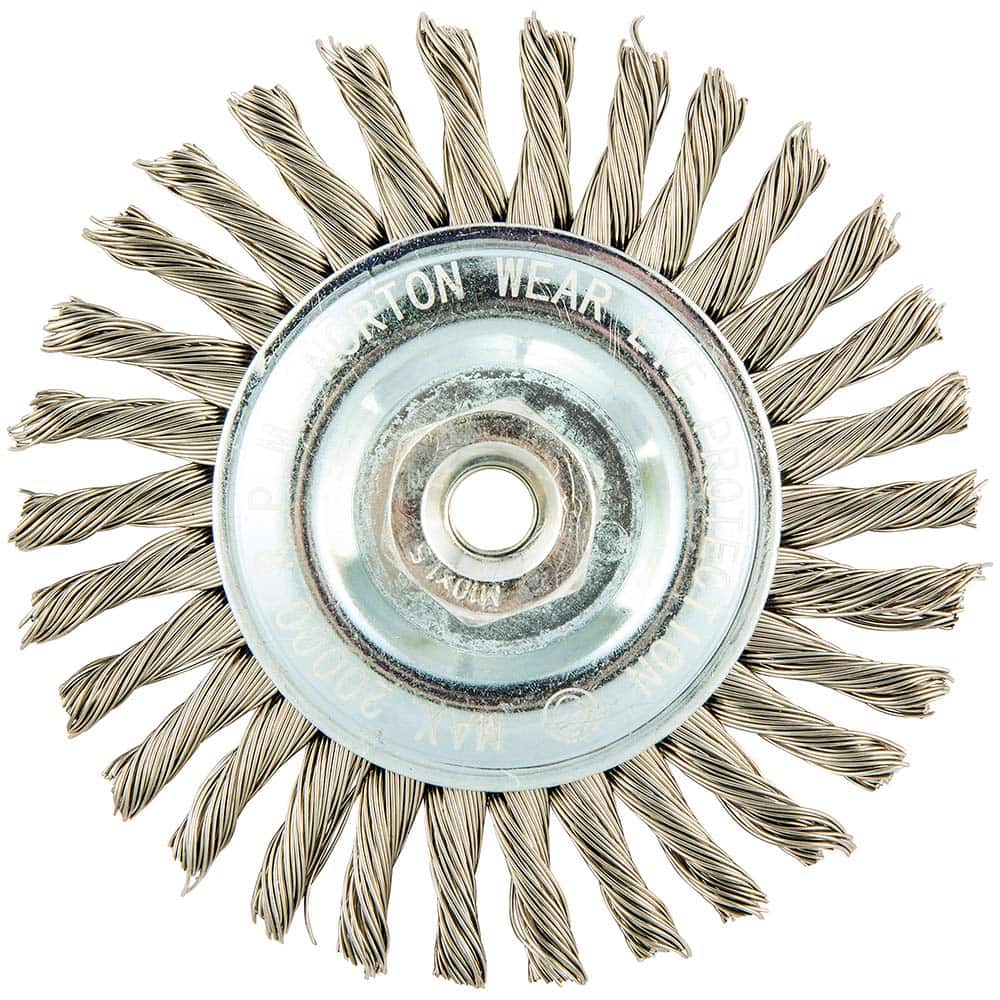 Norton - 4" OD, M10 Arbor Hole, Stringer Bead Twist Knot Stainless Steel Wheel Brush - Exact Tooling