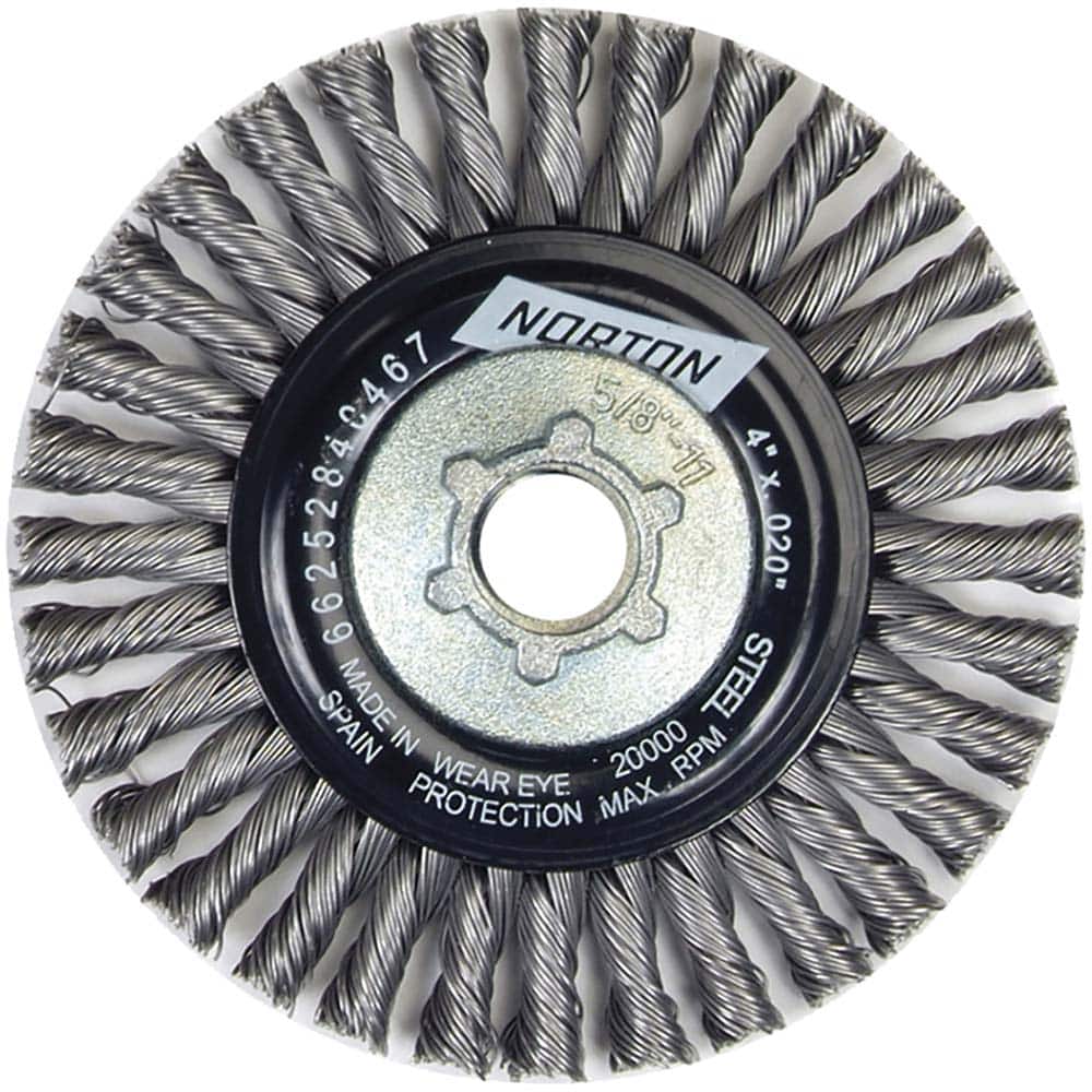 Norton - 4" OD, 5/8-11 Arbor Hole, Stringer Bead Twist Knot Carbon Wheel Brush - Exact Tooling