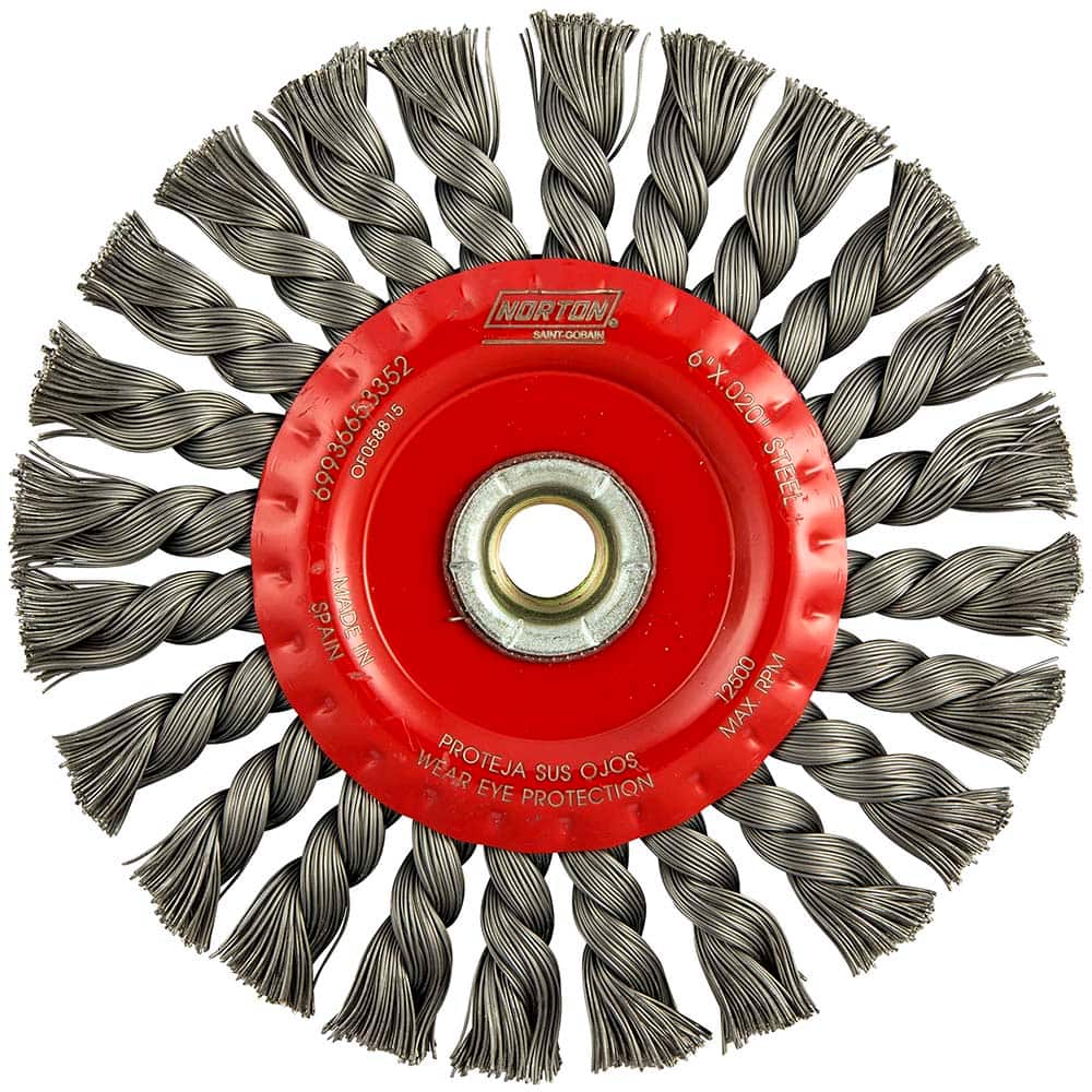 Norton - 6" OD, 5/8-11 Arbor Hole, Knotted Carbon Wheel Brush - Exact Tooling
