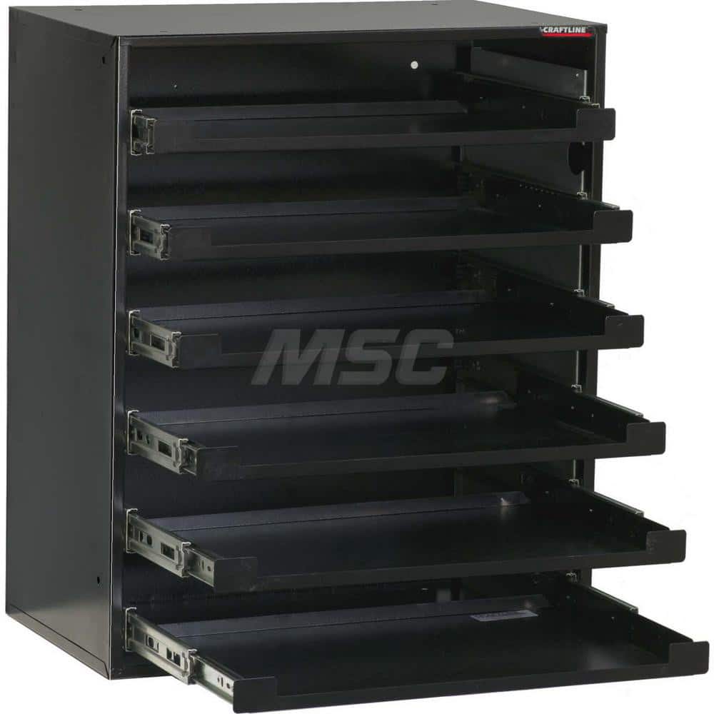 Platt & LaBonia - Small Parts Cabinets; Type: Slide Rack Cabinet w/ Drawers ; Number of Drawers: 6.000 ; Width (Inch): 20-1/2 ; Depth (Inch): 12-1/2 ; Height (Inch): 25 ; Frame Material: Steel - Exact Tooling