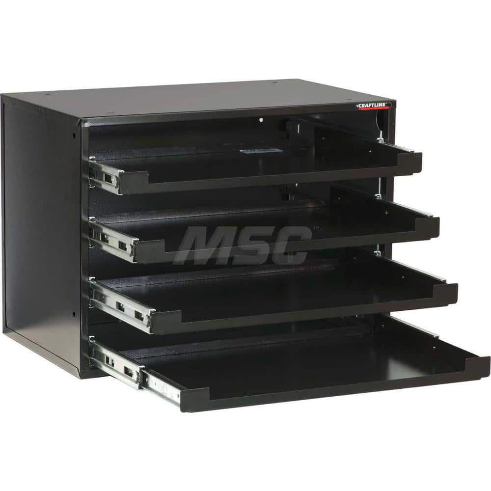 Platt & LaBonia - Small Parts Cabinets; Type: Slide Rack Cabinet w/ Drawers ; Number of Drawers: 4.000 ; Width (Inch): 20-1/2 ; Depth (Inch): 12-1/2 ; Height (Inch): 15 ; Frame Material: Steel - Exact Tooling