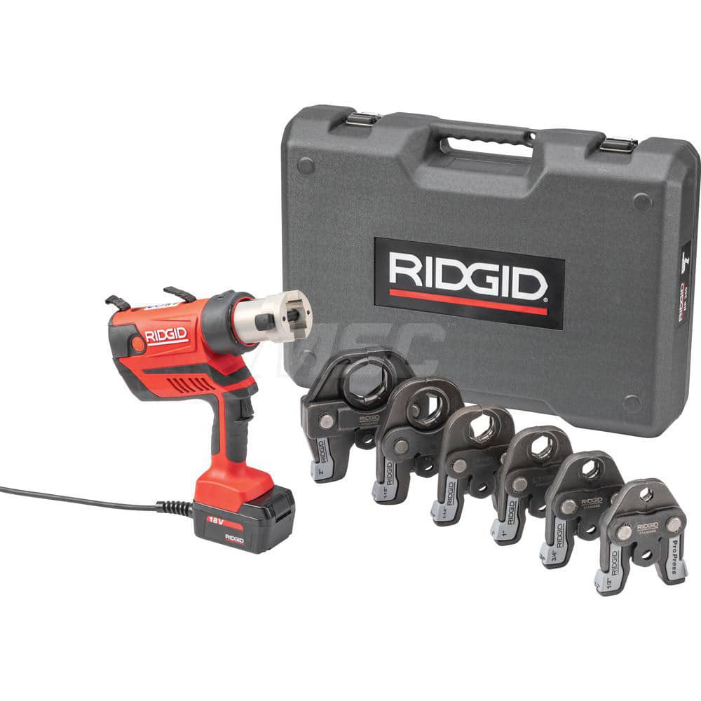 Ridgid - Benders, Crimpers & Pressers; Type: Presser ; Maximum Pipe Capacity (Inch): 4 ; Minimum Pipe Capacity: 1/2 (Inch); Overall Length (Inch): 11 ; Includes: RP 350 Press Tool; 120V AC Adapter; 1/2" to 2" Pro Press Jaws; Carrying Case ; For Use With: - Exact Tooling