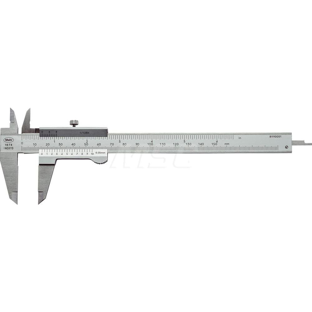 Mahr - Vernier Calipers; Minimum Measurement (mm): 0 ; Minimum Measurement (Decimal Inch): 0 ; Maximum Measurement (Decimal Inch): 6 ; Maximum Measurement (mm): 150 ; Graduation (mm): 0.05 ; Graduation (Inch): 1/128 - Exact Tooling