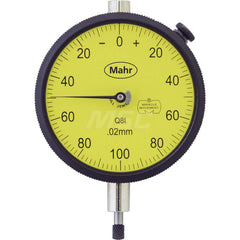 Mahr - Dial Drop Indicators; Maximum Measurement (Inch): 0.1 ; Maximum Measurement (mm): 2.50 ; Dial Graduation (mm): 0.0100 ; Dial Graduation (Decimal Inch): 0.000500 ; Dial Reading: 0-100 ; Dial Diameter (mm): 70.00 - Exact Tooling