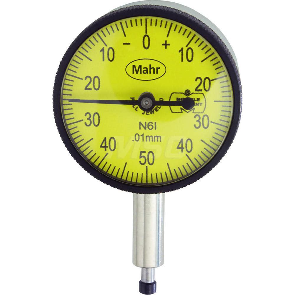 Mahr - Dial Drop Indicators; Maximum Measurement (Inch): 0.1 ; Maximum Measurement (mm): 2.50 ; Dial Graduation (mm): 0.0100 ; Dial Graduation (Decimal Inch): 0.000400 ; Dial Reading: 0-50-0 ; Dial Diameter (mm): 30.98 - Exact Tooling