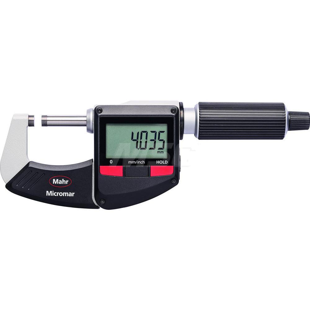 Mahr - Electronic Outside Micrometers; Type: Digital Outside Micrometer ; Minimum Measurement (Decimal Inch): 0 ; Minimum Measurement (mm): 0 ; Maximum Measurement (mm): 25 ; Thimble Type: Ratchet ; Calibrated: Yes - Exact Tooling