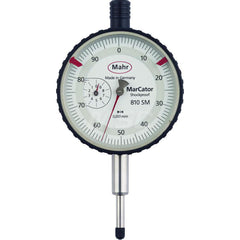 Mahr - Dial Drop Indicators; Maximum Measurement (Inch): 0.2 ; Maximum Measurement (mm): 5.00 ; Dial Graduation (mm): 0.0010 ; Dial Graduation (Decimal Inch): 3.900000 ; Dial Reading: 0-100-0 ; Dial Diameter (mm): 50.00 - Exact Tooling