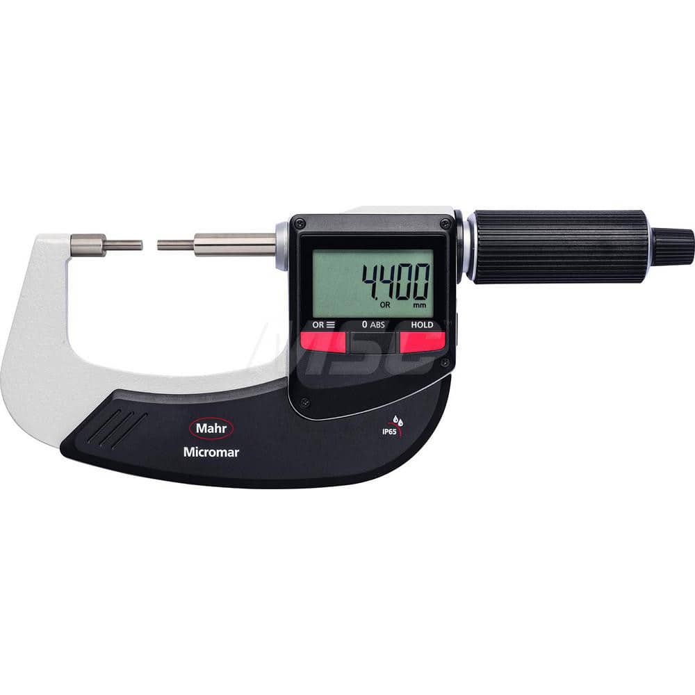 Mahr - Electronic Outside Micrometers; Type: Digital Outside Micrometer ; Minimum Measurement (Decimal Inch): 1 ; Minimum Measurement (mm): 25 ; Maximum Measurement (mm): 50 ; Thimble Type: Ratchet ; Calibrated: No - Exact Tooling