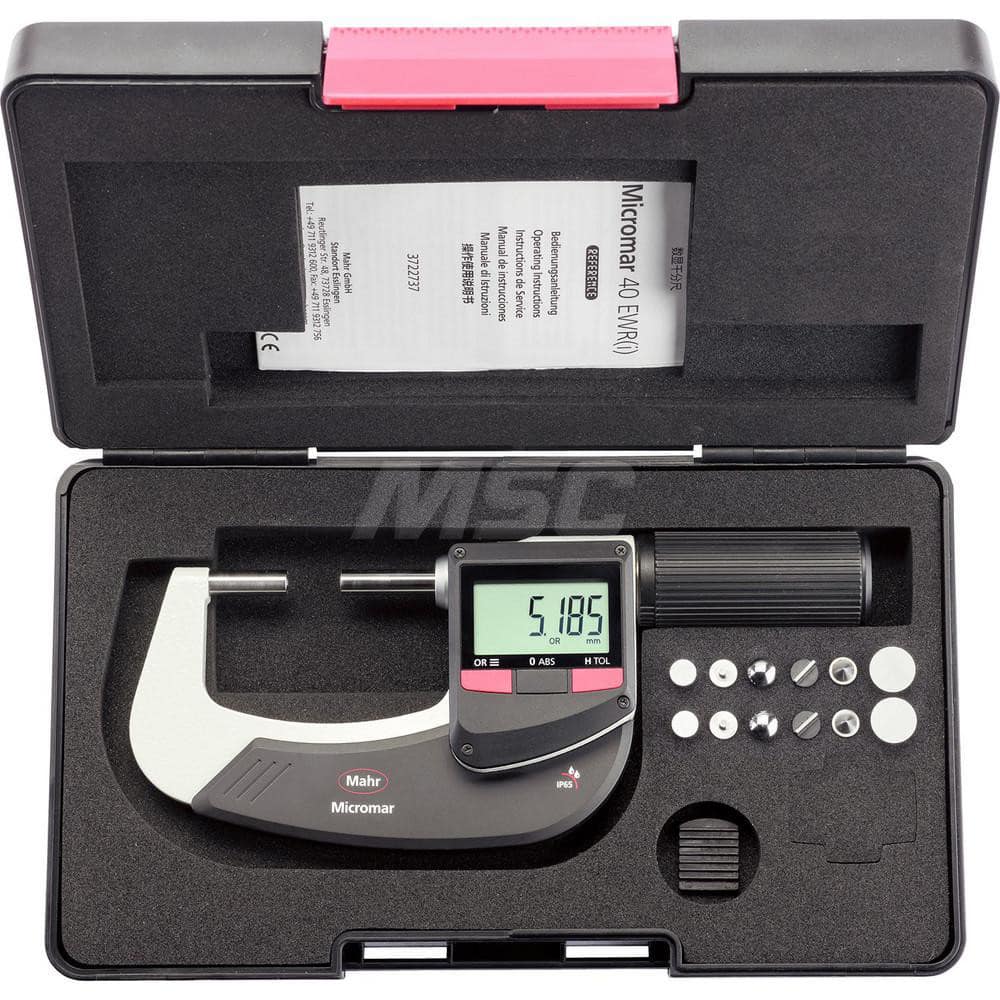 Mahr - Electronic Outside Micrometers; Type: Digital Outside Micrometer ; Minimum Measurement (Decimal Inch): 0 ; Minimum Measurement (mm): 0 ; Maximum Measurement (mm): 25 ; Thimble Type: Ratchet ; Calibrated: No - Exact Tooling