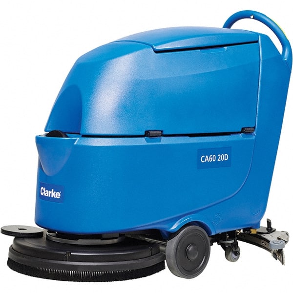 Clarke - 20" Cleaning Width, Battery Powered Walk Behind & Floor Scrubber - 0.6 hp, 150 RPM, 47" Water Lift, 16 Gal Tank Capacity, Series CA60 - Exact Tooling
