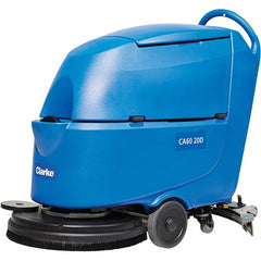 Clarke - 20" Cleaning Width, Battery Powered Walk Behind & Floor Scrubber - 0.6 hp, 150 RPM, 47" Water Lift, 16 Gal Tank Capacity, Series CA60 - Exact Tooling