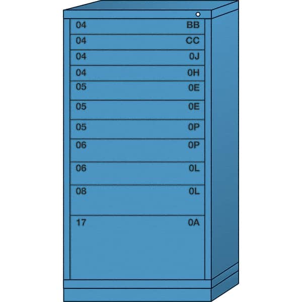 Lyon - 11 Drawer, Standard Eye-Level - Single Drawer Access Cabinet - Steel, 30" Wide x 28-1/4" Deep x 59-1/4" High, Wedgewood Blue - Exact Tooling