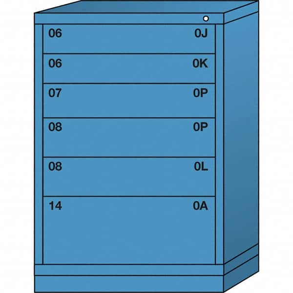 Lyon - 6 Drawer, Standard Counter - Single Drawer Access Cabinet - Steel, 30" Wide x 28-1/4" Deep x 44-1/4" High, Wedgewood Blue - Exact Tooling