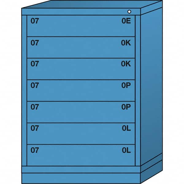 Lyon - 7 Drawer, Standard Counter - Single Drawer Access Cabinet - Steel, 30" Wide x 28-1/4" Deep x 44-1/4" High, Wedgewood Blue - Exact Tooling