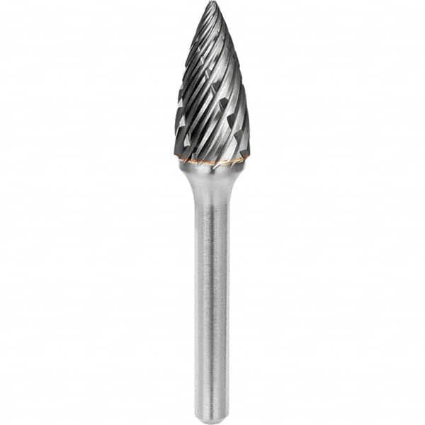 SGS Pro - 5/16" Cut Diam, 1/4" Shank Diam, Tungsten Carbide Steel Cut Pointed Tree Burr - Exact Tooling