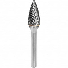 SGS Pro - 1/2" Cut Diam, 1/4" Shank Diam, Tungsten Carbide Steel Cut Pointed Tree Burr - Exact Tooling