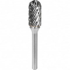 SGS Pro - 1/2" Cut Diam, 1/4" Shank Diam, Tungsten Carbide Steel Cut Ball Nose Cylinder Burr - Exact Tooling