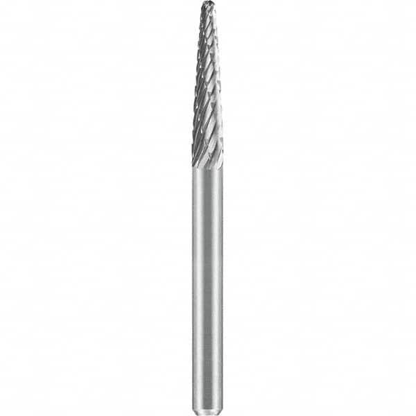 SGS Pro - 1/8" Cut Diam, 1/8" Shank Diam, Tungsten Carbide Double Cut Ball Nose Cone Burr - Exact Tooling