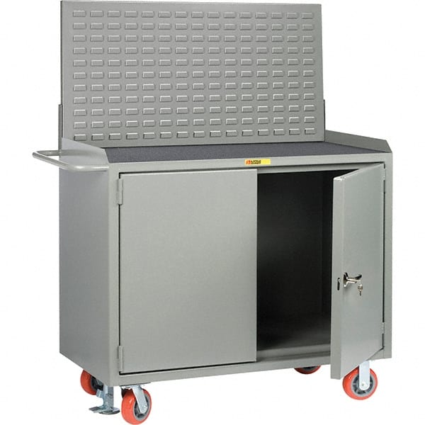Little Giant - 3,600 Lb Capacity, 2 Shelf, 2 Door Mobile Bench Cabinet with Louvered Panel - 53" Wide x 24" Deep x 43" High, Steel - Exact Tooling