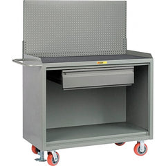 Little Giant - 3,600 Lb Capacity, 2 Shelf, 1 Drawer Mobile Bench Cabinet with Pegboard Panel - 53" Wide x 24" Deep x 43" High, Steel - Exact Tooling