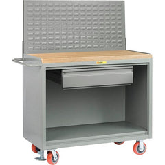 Little Giant - 3,600 Lb Capacity, 2 Shelf, 1 Drawer Mobile Bench Cabinet with Pegboard Panel - 41" Wide x 24" Deep x 43" High, Steel - Exact Tooling