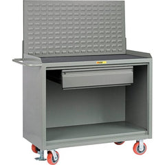 Little Giant - 3,600 Lb Capacity, 2 Shelf, 1 Drawer Mobile Bench Cabinet with Louvered Panel - 53" Wide x 24" Deep x 43" High, Steel - Exact Tooling