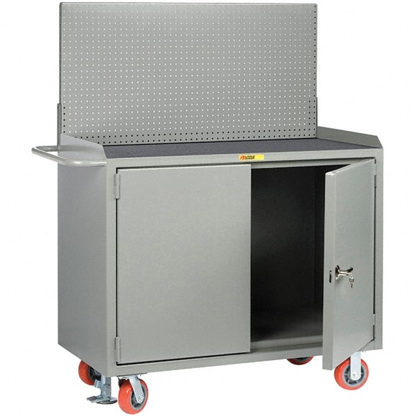 Little Giant - 3,600 Lb Capacity, 2 Shelf, 2 Door Mobile Bench Cabinet with Pegboard Panel - 41" Wide x 24" Deep x 43" High, Steel - Exact Tooling
