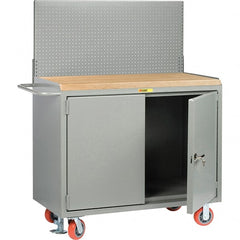 Little Giant - 3,600 Lb Capacity, 2 Shelf, 2 Door Mobile Bench Cabinet with Pegboard Panel - 53" Wide x 24" Deep x 43" High, Steel - Exact Tooling