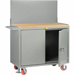 Little Giant - 3,600 Lb Capacity, 2 Shelf, 2 Door Mobile Bench Cabinet with Pegboard Panel - 53" Wide x 24" Deep x 43" High, Steel - Exact Tooling