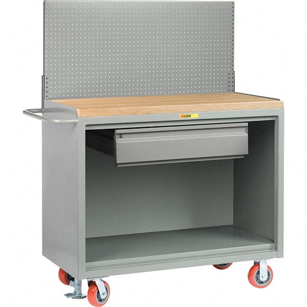 Little Giant - 3,600 Lb Capacity, 2 Shelf, 1 Drawer Mobile Bench Cabinet with Pegboard Panel - 53" Wide x 24" Deep x 43" High, Steel - Exact Tooling