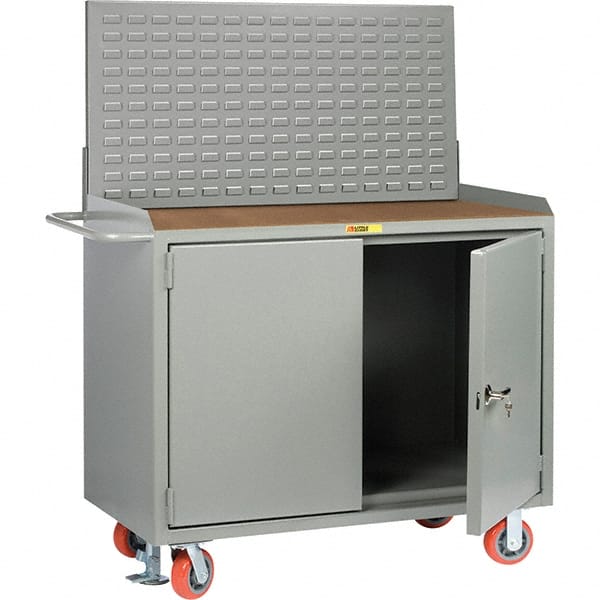 Little Giant - 3,600 Lb Capacity, 2 Shelf, 2 Door Mobile Bench Cabinet with Louvered Panel - 41" Wide x 24" Deep x 43" High, Steel - Exact Tooling