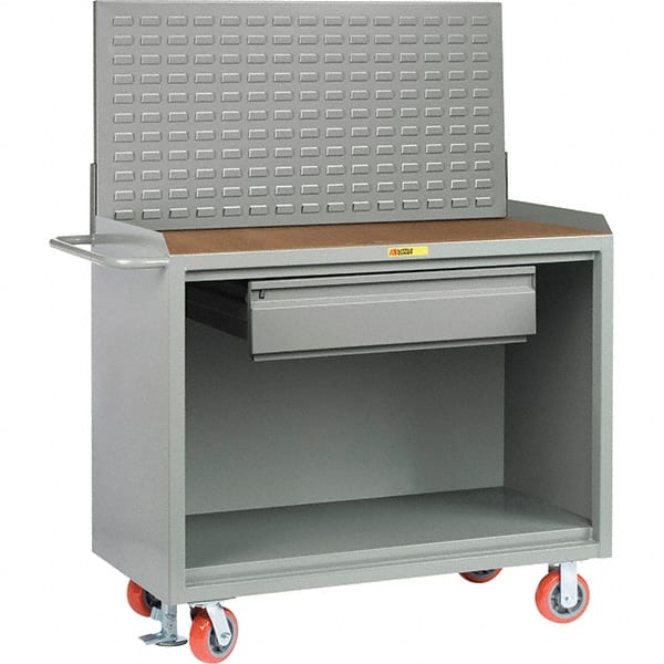 Little Giant - 3,600 Lb Capacity, 2 Shelf, 1 Drawer Mobile Bench Cabinet with Louvered Panel - 41" Wide x 24" Deep x 43" High, Steel - Exact Tooling