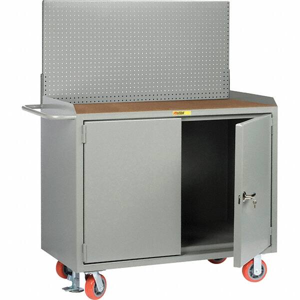 Little Giant - 3,600 Lb Capacity, 2 Shelf, 2 Door Mobile Bench Cabinet with Pegboard Panel - 41" Wide x 24" Deep x 43" High, Steel - Exact Tooling