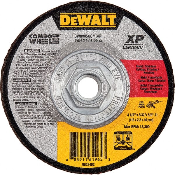 DeWALT - 5" 24 Grit Ceramic Cutoff Wheel - 3/32" Thick, 7/8" Arbor, 12,200 Max RPM, Use with Angle Grinders - Exact Tooling