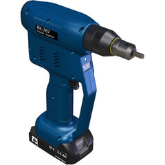 RivetKing - Cordless Riveters; Fastener Type: Cordless Electric Riveter ; Closed End Rivet Capacity: All up to 1/4 ; Mandrel Collection: Yes ; Voltage: 18 ; Stroke Length (Decimal Inch): 1.0000 ; Pull Force (Lb.): 4100 - Exact Tooling