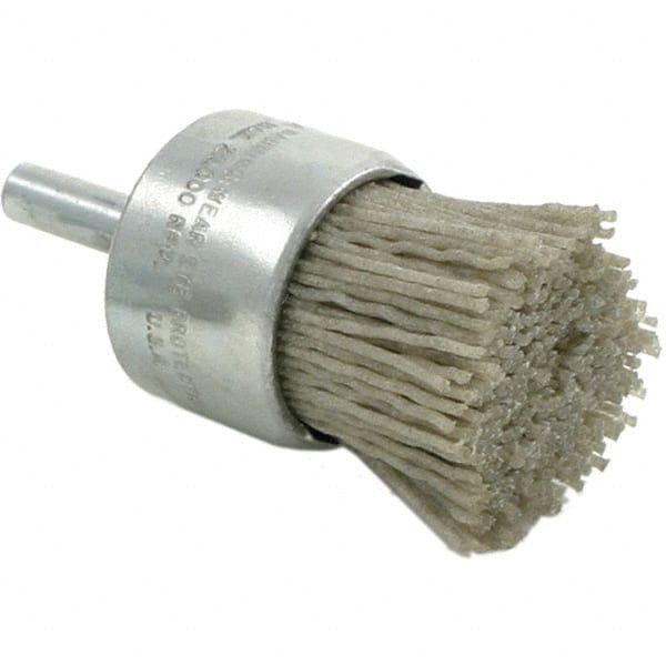 Brush Research Mfg. - 80 Grit, 3/4" Brush Diam, Crimped, End Brush - Coarse Grade, 1/4" Diam Steel Shank, 20,000 Max RPM - Exact Tooling