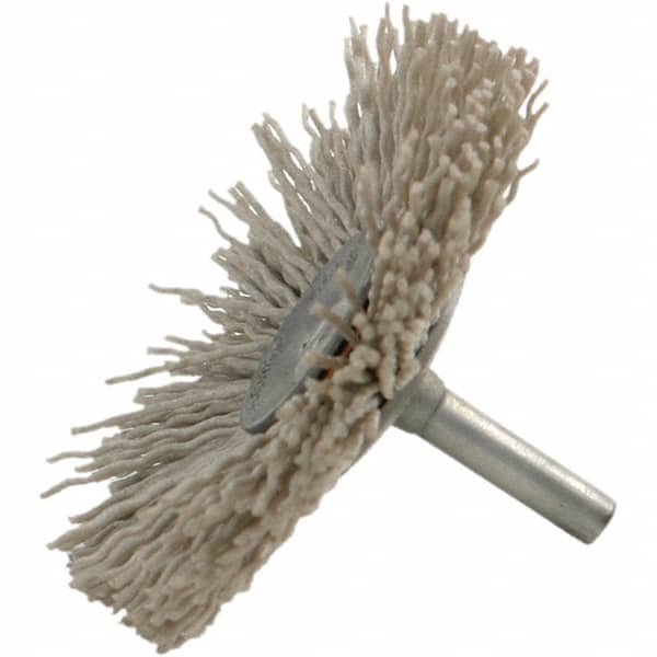 Brush Research Mfg. - 180 Grit, 2-1/2" Brush Diam, Crimped, Flared End Brush - Medium Grade, 1/4" Diam Steel Shank, 2,500 Max RPM - Exact Tooling