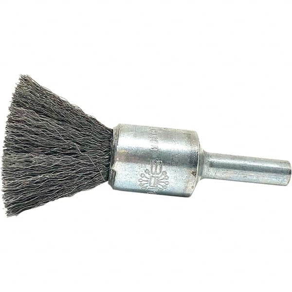 Brush Research Mfg. - 1/2" Brush Diam, Crimped, End Brush - 1/4" Diam Steel Shank, 20,000 Max RPM - Exact Tooling