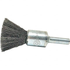 Brush Research Mfg. - 1/2" Brush Diam, Crimped, End Brush - 1/4" Diam Steel Shank, 20,000 Max RPM - Exact Tooling