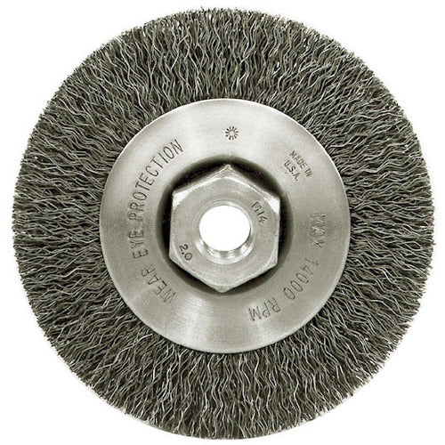 4″ Narrow Face Crimped Wire Wheel, .014″ Steel Fill, 3/8″-24 UNF Nut - Exact Tooling
