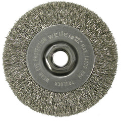 4″ Narrow Face Crimped Wire Wheel, .014″ Stainless Steel Fill, 5/8″-11 UNC Nut - Exact Tooling