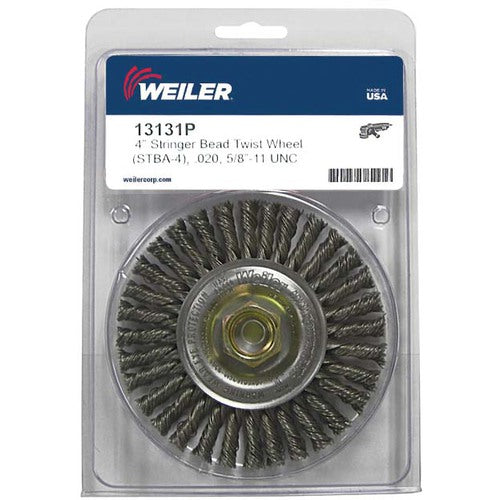 Mini Roughneck 4″ Stringer Bead Wheel, .020″ Steel Wire Fill, 5/8″-11 UNC Nut, Retail Pack - Exact Tooling