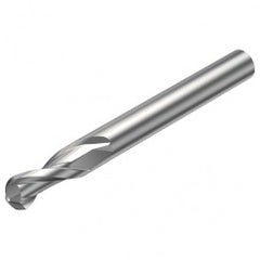 R216.42-02030-AK60A H10F 2mm 2 FL Solid Carbide Ball Nose End Mill w/Cylindrical Shank - Exact Tooling