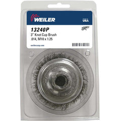 3″ Crimped Wire Cup Brush, .014″ Steel Fill, M10x1.25 Nut, Retail Pack - Exact Tooling