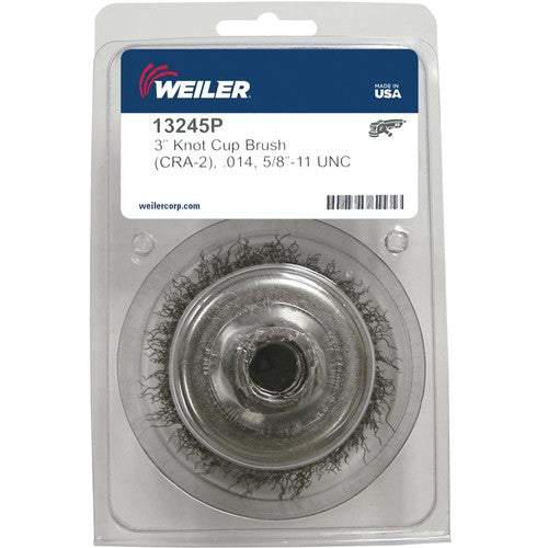 3″ Crimped Wire Cup Brush, .014″ Steel Fill, 5/8″-11 UNC Nut, Retail Pack - Exact Tooling