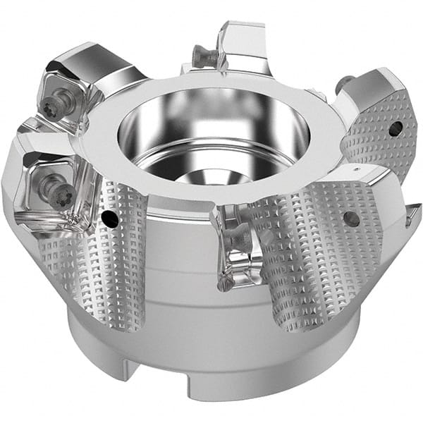 Seco - 3" Cut Diam, 1" Arbor Hole, 0.315" Max Depth of Cut, 71° Indexable Chamfer & Angle Face Mill - 6 Inserts, SN.. Insert, Right Hand Cut, 6 Flutes, Through Coolant, Series R220.56 - Exact Tooling