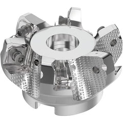 Seco - 63mm Cut Diam, 22mm Arbor Hole, 8mm Max Depth of Cut, 71° Indexable Chamfer & Angle Face Mill - 6 Inserts, SN.. Insert, Right Hand Cut, 6 Flutes, Through Coolant, Series R220.56 - Exact Tooling