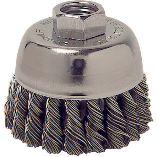 2-3/4″ Single Row Knot Wire Cup Brush, .020″ Steel Fill, M14 × 2.0 Nut - Exact Tooling