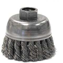 2-3/4″ Single Row Knot Wire Cup Brush, .020″ Steel Fill, 1/2″-13 UNC Nut - Exact Tooling