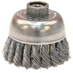 2-3/4″ Single Row Knot Wire Cup Brush, .020″ Steel Fill, 5/8″-11 UNC Nut - Exact Tooling